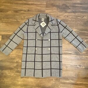 Anne Klein Tunic Open Cardigan Sweater Women's Size M Gray Black Stripe NWT‎